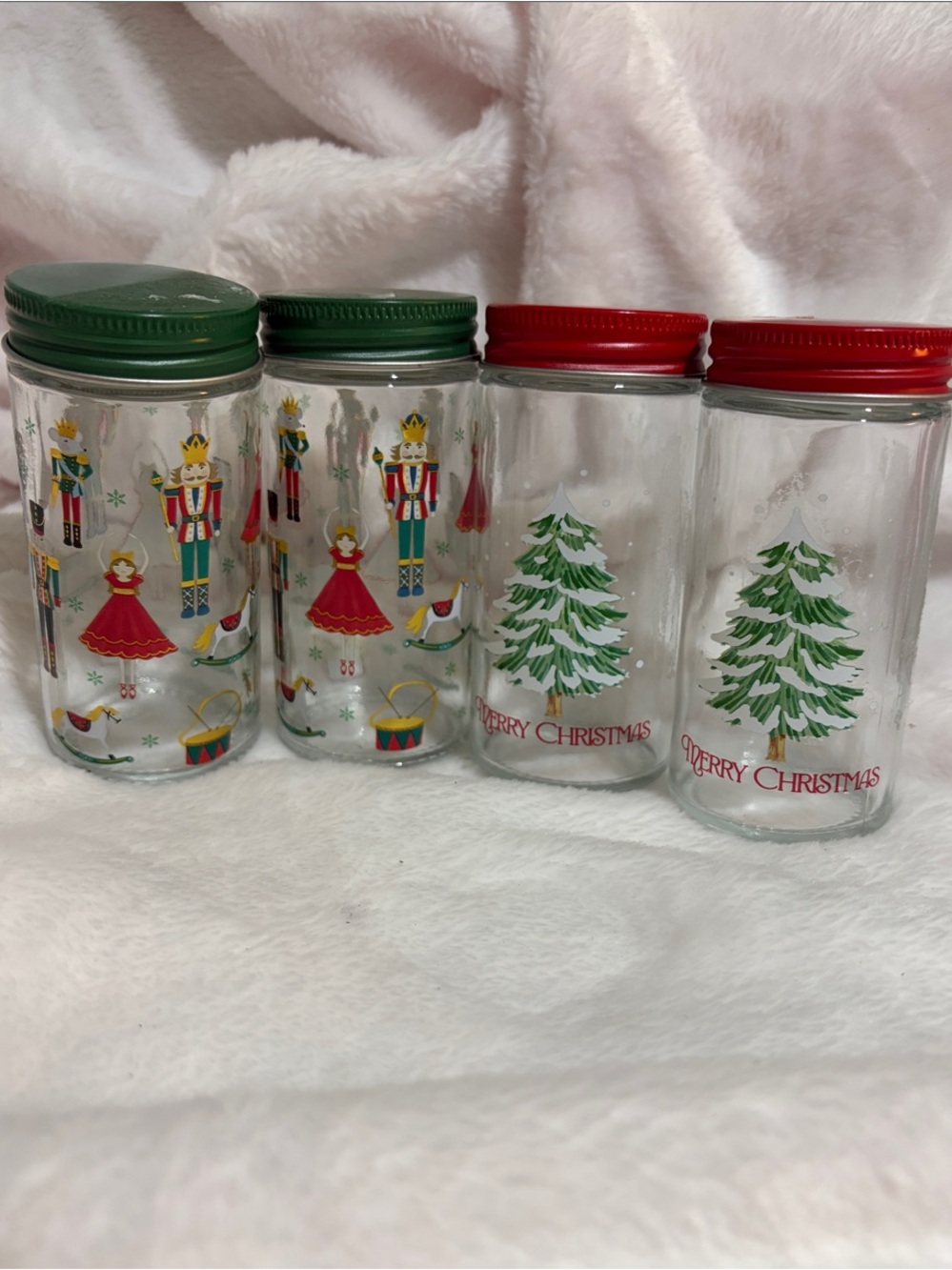 Festive Christmas Glass Storage Jars with Red & Green Lids